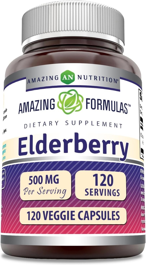 Úžasné doplňky Elderberry 124; 500 Mg Per Serving 124; 120 Veggie Kapsle 124; 10: 1 Koncentrát 124; Non- GMO 124; Gluten- Free 124; Made in USA
