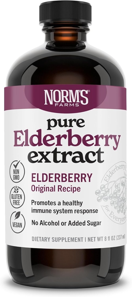 Norm 's Farms Pure Elderberry Extract - Vyrobeno pouze z bezobratlých v USA - imunitní, antioxidační podpora, No Additives, Additives, Vegan, Gluten- Free, Non- GMO, Elderberry tinktura Alkohol Free - 8 Oz