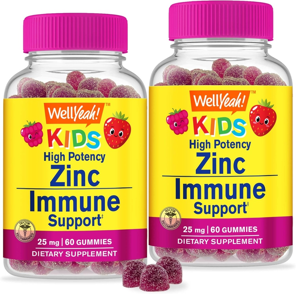 WellYeah Zink pro děti 25mg gumové - Imunitní systém a antioxidant Support - Skin Health, Maximum Strength Children Zinek Supplement Imunobooster Gummy - GMO- Free, Vegan - 60 gummies (2)