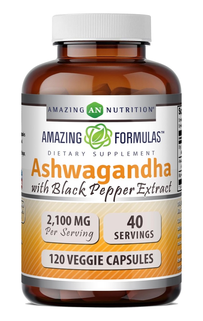Amazing Applicas Ashwagandha Root s Black Pepper Extract Dodatek 124; 2100 Mg Per Serving Application 124; Veggie Kapsle dodatek 124; Non-GMO Creditor 124; Gluten- Free Application 124; Made in USA (1 balení, 120 Počet)