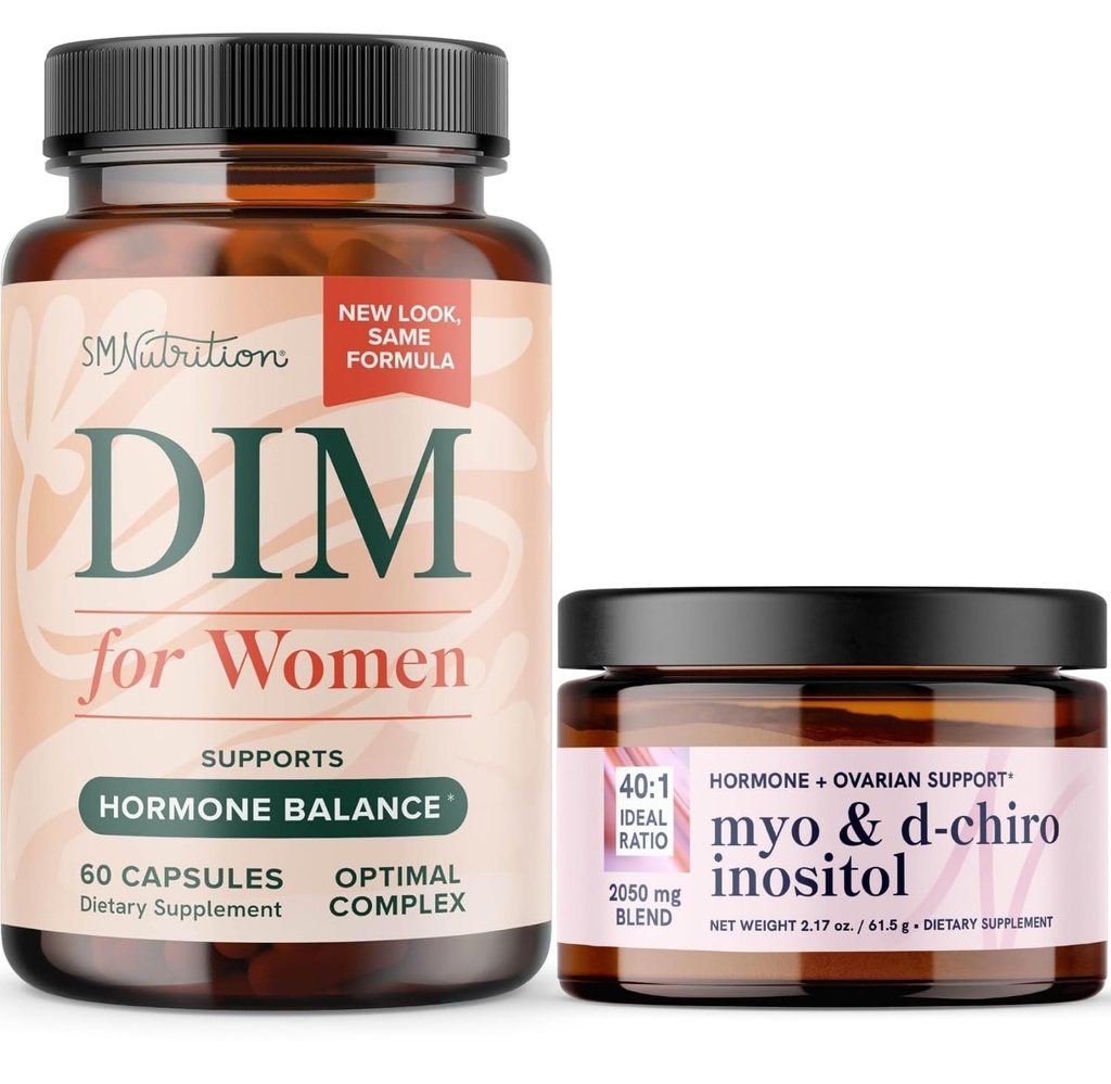 Myo-Inositol Powder Complex a ženské DIM doplněk 124; Hormon Balance Bundle s Ideal 40: 1 Poměr Myo-Inositol & D- Chiro Inositol Powder (30 Služeb) a DIM dodatek pro ženy (60 Služeb)
