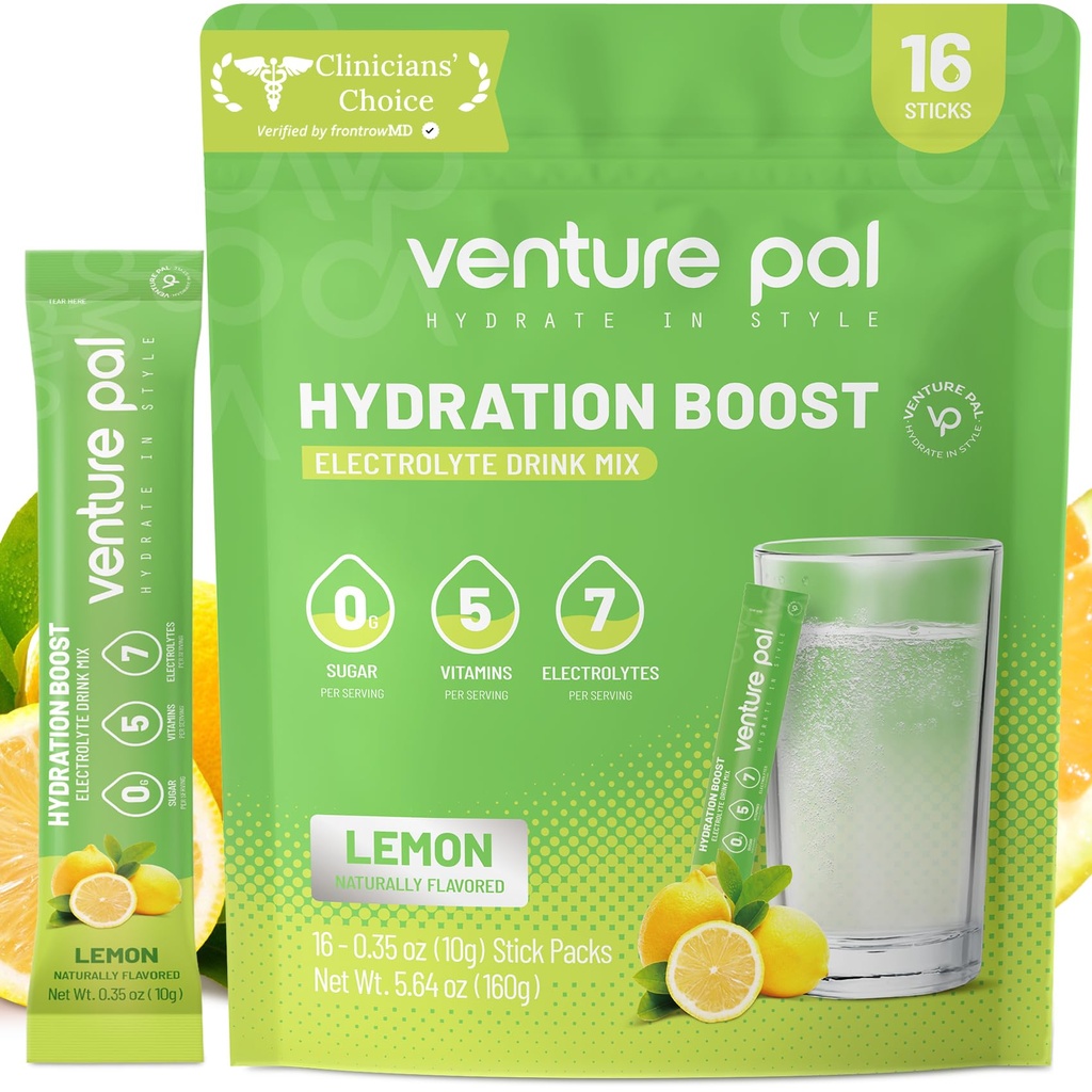 Venture Pal Sugar Free Electrolyte Powder Packets - Liquid Daily IV Drink Mix for Rapid Hydration & Party Recovery 124; 5 Vitamíny & 7 Electrolytes 124; Keto Friendly French 124; Non- GMO French 124; Certified Vegan French 124; 16 Sticks