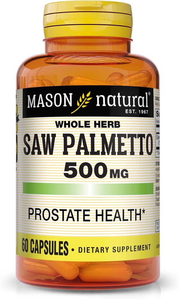 MASON NATURAL Saw Palmetto 500 mg, podporuje Prostate Health & Urinary Function, 60 Kapsle