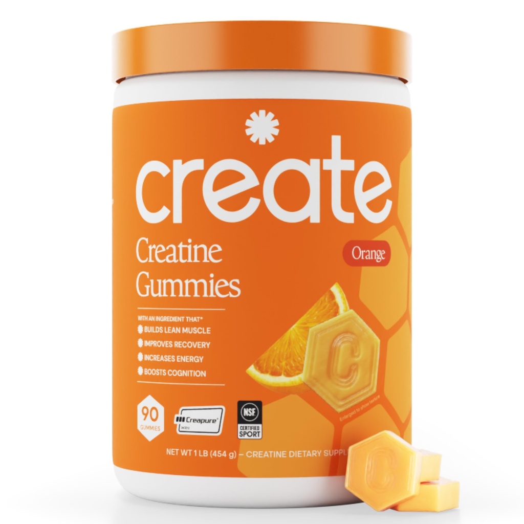 Vytvořit monster monohydrát gumové pro muže a ženy, zvýšení koncentrace, sílu, a endurance, anti- tavení Formule, Vegan, gluten- Free, Non- GMO, 1,5g Creatine per Gummy (Orange, 90 ct)