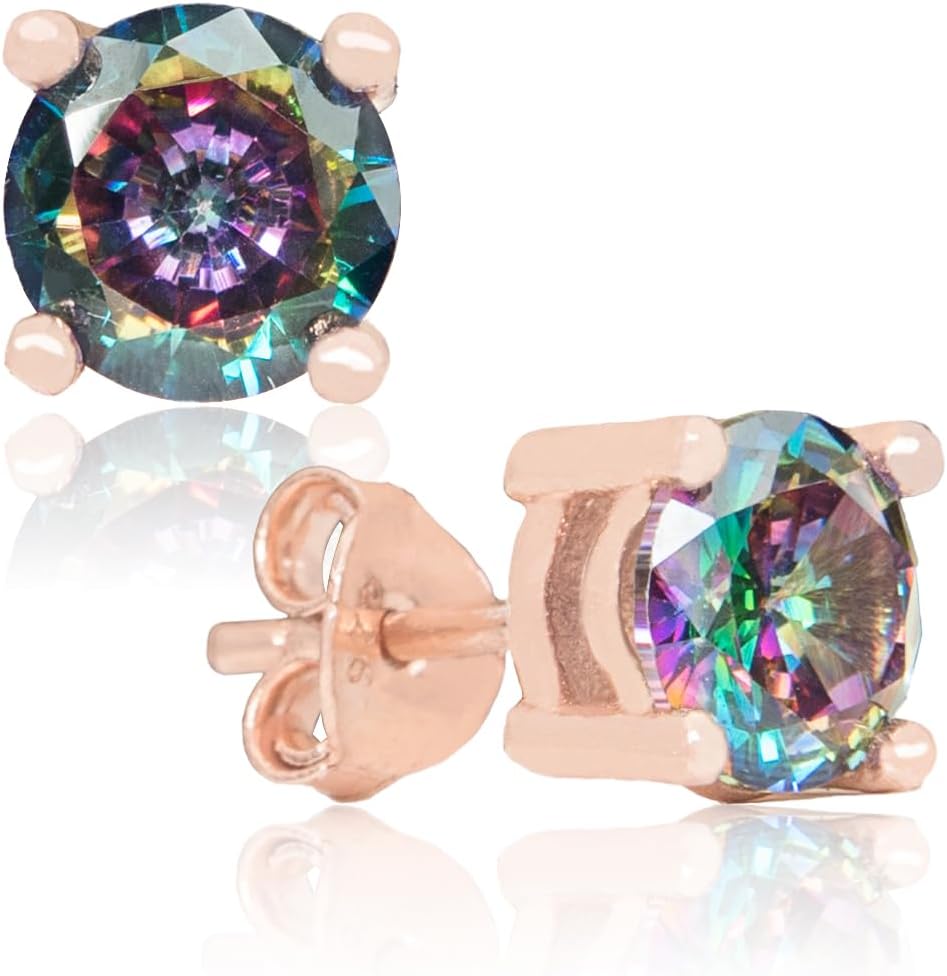 Ručně vyráběné Rose Gold Pokovené přírodní mystické Topaz Sterling Silver Stud Náušnice