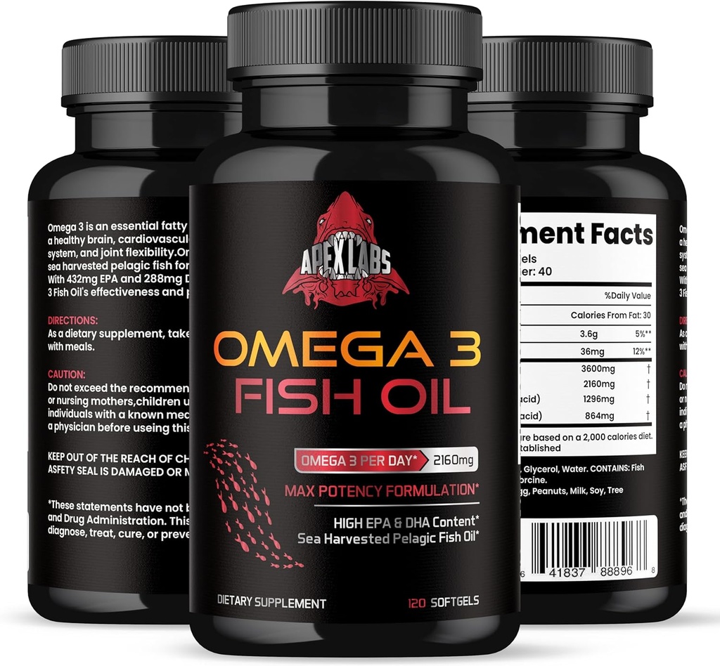 Triple Strength Omega 3 Fish Oil - Bezproblémový doplněk rybího oleje w / EPA & DHA Fatty Acids from Single-Source Wild Aljaška Pollock - 1200 mg, 120 ct