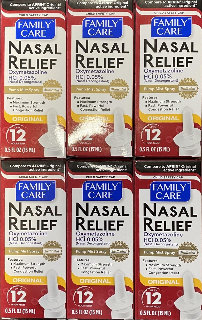 Zajištěné Nasal Relief Spray, 12 Hodinové čerpadlo Mist Oxymetazolin HCL, 0.5 fl. Oz (6 Pack)