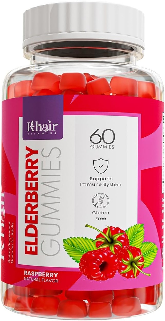 Khair Haal Elderberry Gummies - Super Antioxidanty doplněk, zvyšuje imunitu a boje Sezónní alergie - Non GMO, Vegetarian, Gluten zdarma, Želatina zdarma & Halal Vitaminy - 60 Gummies