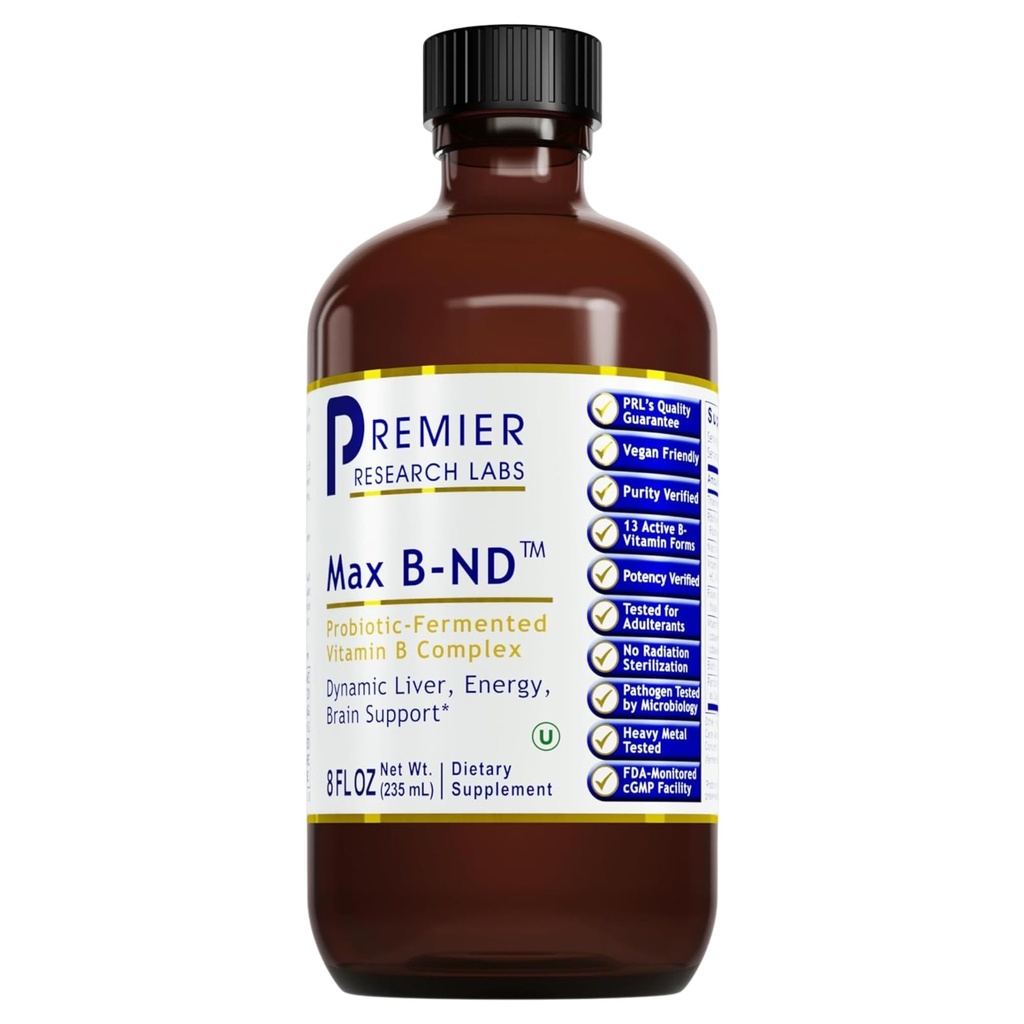 Premier Research Labs Max B-ND - Tekutý vitamin B komplex pro zdraví jater a mozku, sublingvální kapky pro muže a ženy s thiamin, B12 & B6-8 Fl Oz láhev