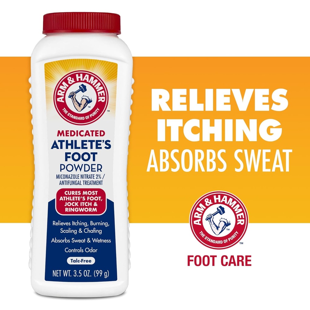 Arm & Hammer Athlet 's Foot Powder - Antimykotická léčba nohou s pečící sodou - Zmírňuje svědění, pálení a zápach - Klinicky osvědčený vzorec - 3.5 oz 4 Pack (4)
