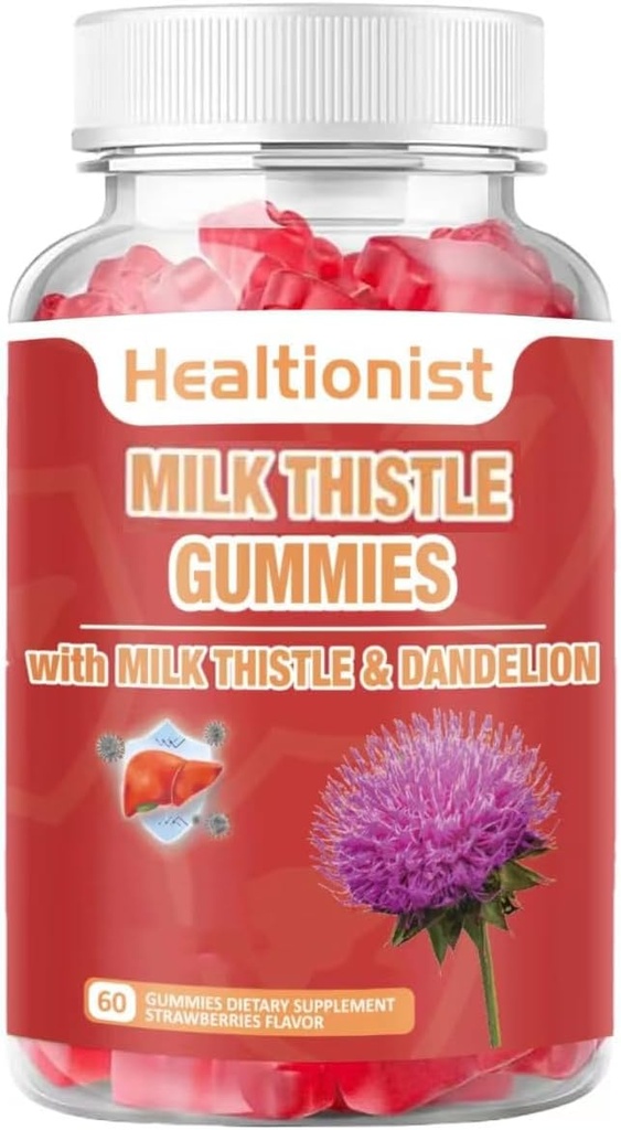 Mléko Thistle Gummies pro vyčištění jater, Detox a opravy Tučné Játra Formule Gummies, Mléko Thistle extrakt 124; Antioxidant Support & Natural Heat Health, Játra Detox, 60 Vegan Ct