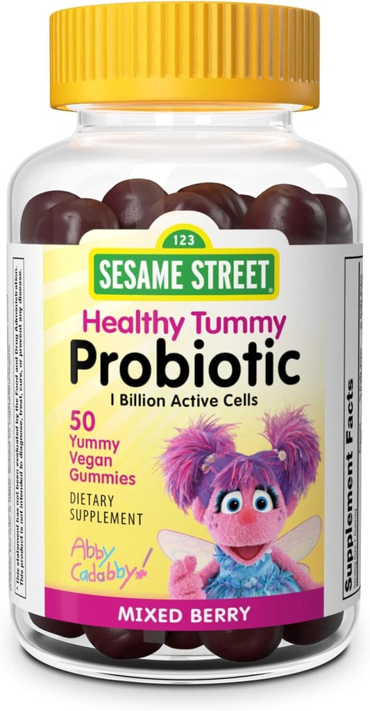 Webber Naturals Sesame Street Zdravá Tummy Probiotika pro děti, 1 Billion Aktivní buňky na Gummy, 50 Gummies, pro stravovací zdraví, bez gluten, mléčné výrobky, arašídy a želatiny, Vegan