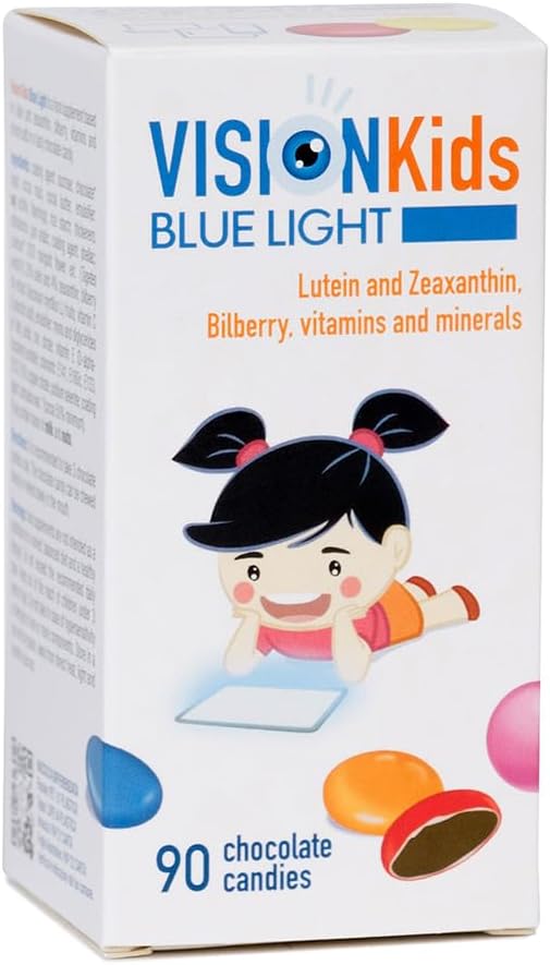 Omegor Lutein a Zeaxanthin dodatek pro dětské oči (60 čokoládových dragés) - Vision Kids Blue Light Eyesight Dodatek pro ochranu očí sítnice