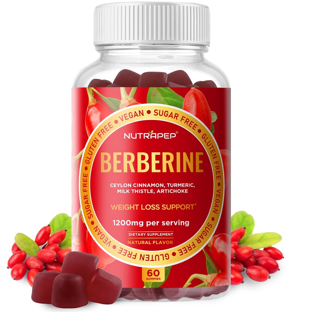 Premium Berberine HCl GLP-1 Váhové ztráty Gummies (1200mg) s Ceylon Skořice Kurkuma Mléko Thistle Artichode - Cukr zdarma gluten Volný vysoký potence GLP1 Supplement