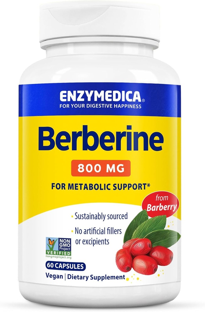 Enzymedica Berberine 800 mg - Vegan Kapsle pro Metabolickou podporu - z udržitelně sázené Barberry - Non- GMO, gluten- Free, No Fillers or Pomocné látky - 60 Kapsle