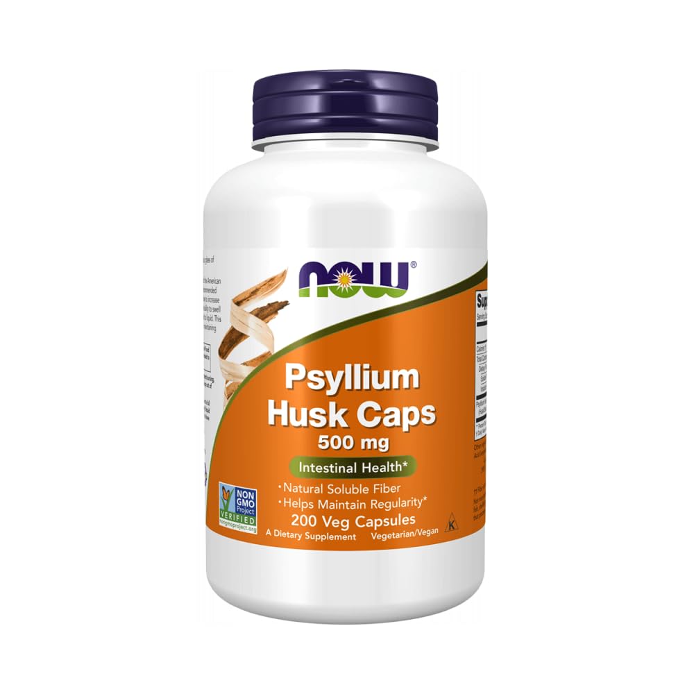 Nyní Potraviny doplňky, Psylium Husk Caps 500 mg, non-GMO projekt ověřený, přírodní rozpustný fiber, střevní zdraví *, 200 Veg Kapsle
