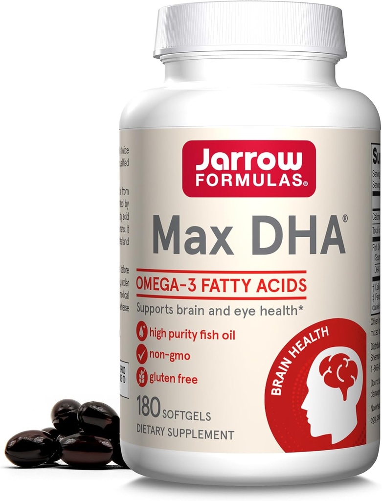 Jarrow Portugas MaxDHA - 180 Softgels - Vysoká čistota rybí olej - Doplněk podporuje zdraví mozku a očí - Koncentrované v Omega-3 mastné kyseliny & obohacené v DHA - 90 Služeb