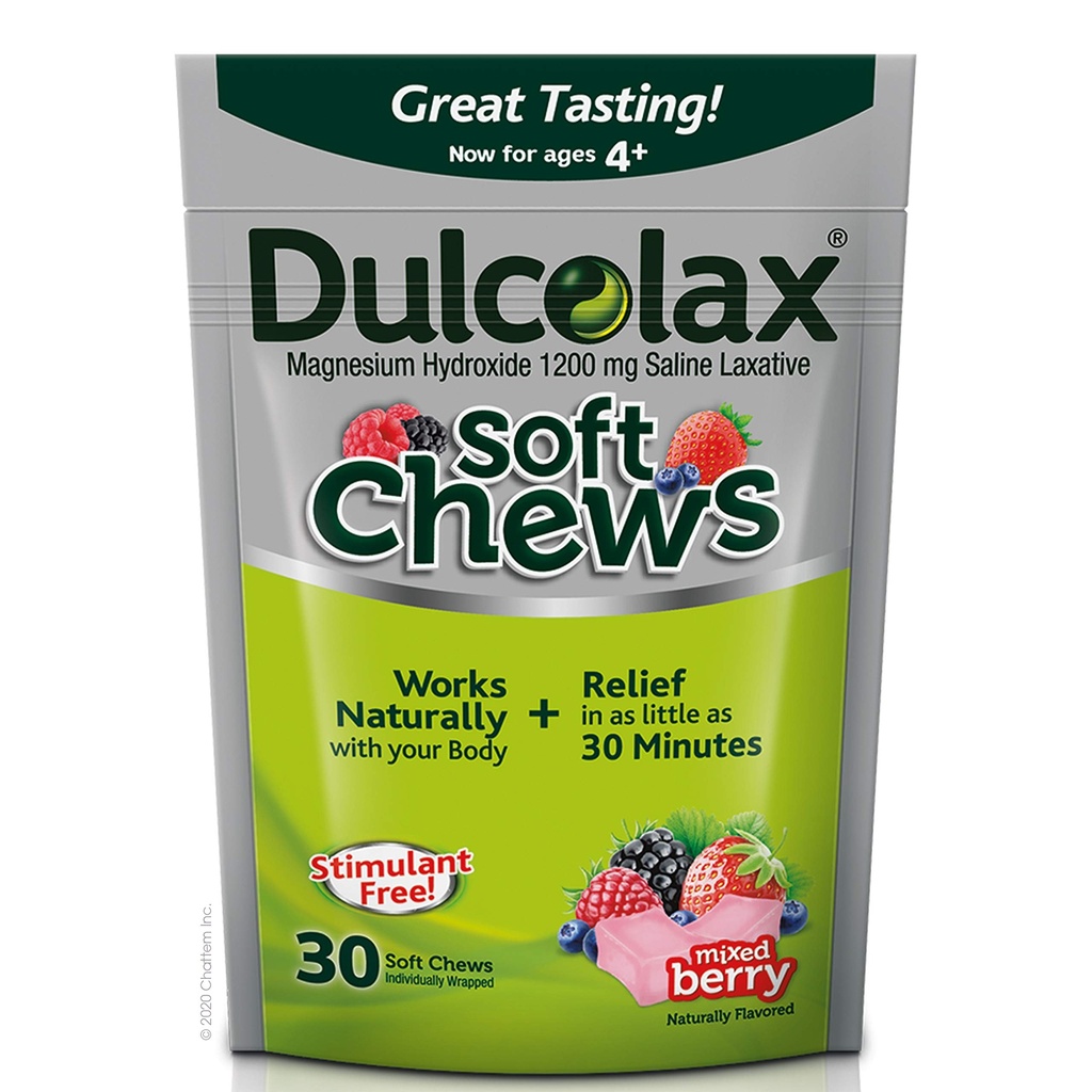 Dulcolax Soft Chews Saline Laxative Mixs Berry (60ct & 30ct) 1200mg Hydroxid hořečnatý Gentle Consticle Relief