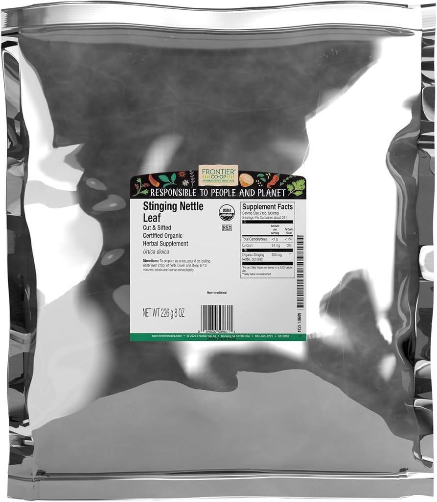 Frontier Co-op Organic String Nettle Leaf, 1lb Bulk Bag, Cut & Sifted - Ideální pro výrobu Nettle Tea, Kosher Certified