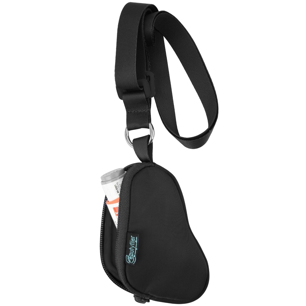 Beautylier Asthma Inhaler Případ Lanyard Holder Keychain Travel Handy Mini Bag pro dospělé a děti, Nezahrnuje Inhaler (Black)