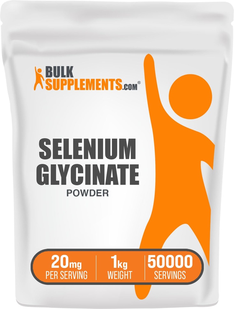 BulkSupplements.com Selen Glycinát Powder - Selen 200mcg, Mineral Supplement - Essential Trace Mineral & Gluten Free, 20mg per Serving, 1kg (2,2 lbs) (Balení po 1)