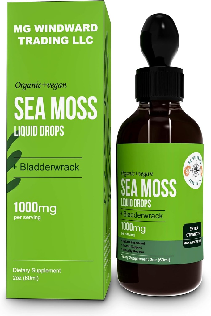 Organic Moss Liquid Kapky 124; 30.000 MG Dub 124; Mos moře s Bladderwrack, Elderberry Dub 124; 4X Silnější Organic Moss než pilulky a kapsle pro celkový zdravý život! 1 lahvička