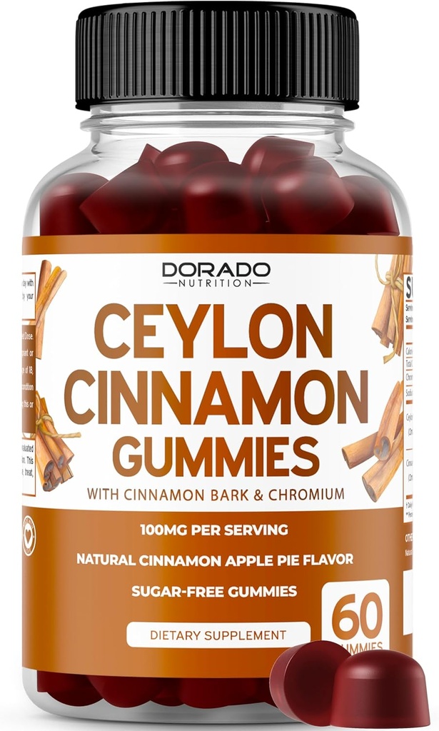 Ceylon Skořice Gummies (60 Počet) Jablečný ocet Skořice, Kurkuma, Berberine & Ginseng pro stravovací celková Wellness podpora - Ceylon doplňky - Vegan Safe & USA Made