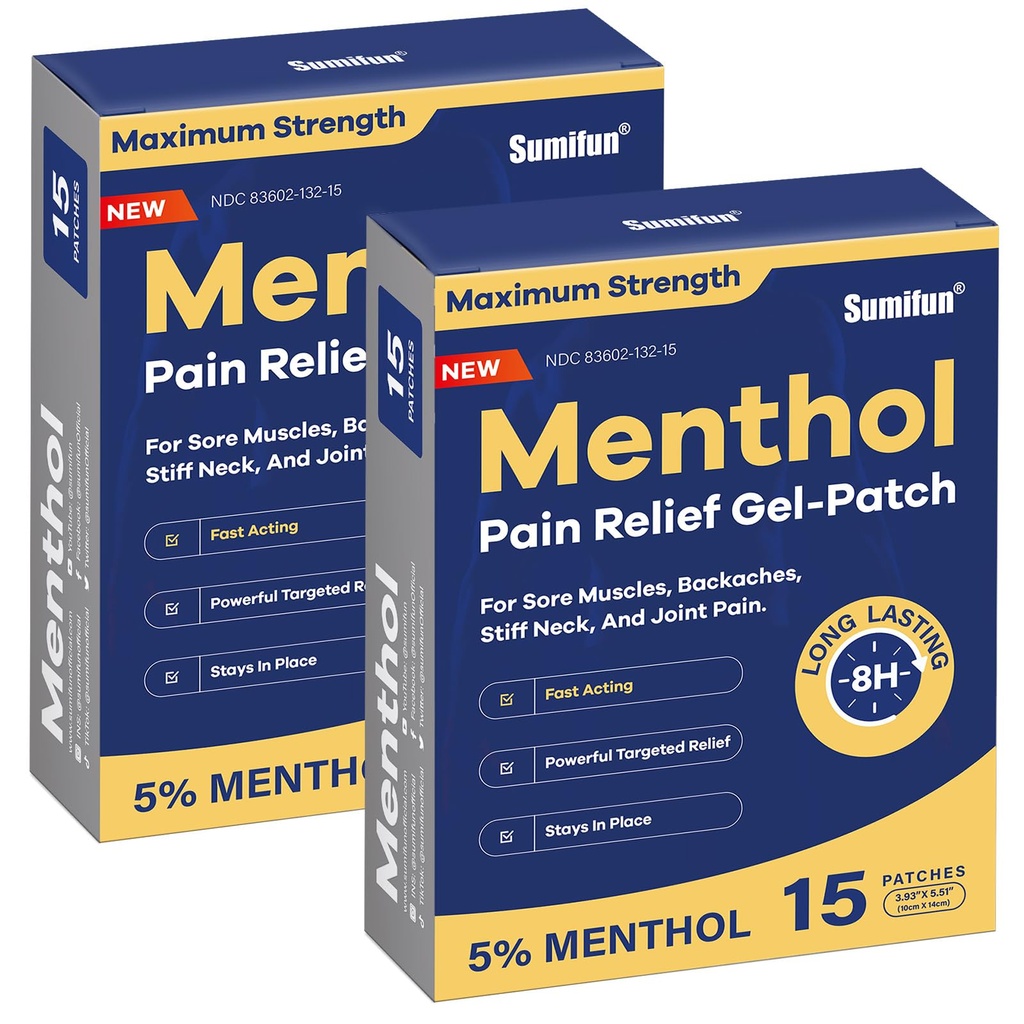 Sumifun 5% Menthol Pain Relief Patches - 30 Count Pain Patches for Neck, Rameno, Elbow, Knee & Back Pain Relief - Lower Back Pain Relief Products - Menthol Maximální síla Pain Relief Patches