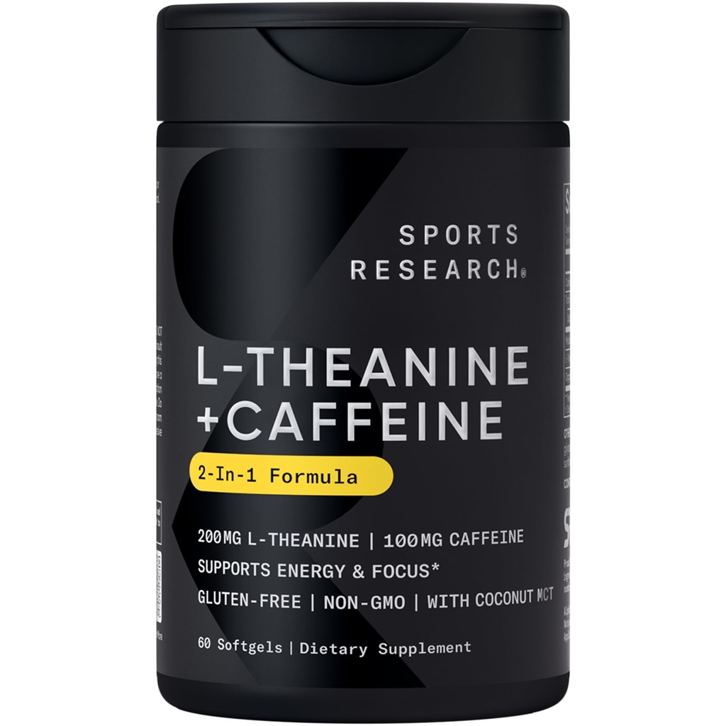 Sport Research L- Theanine dodatek s kofeinem a kokosem MCT Oil - Focured Energy, Alerness & Relaxation Without Drowsiness - 200mg L Theanine, 100mg Organic Caffeine - 60 Tekuté ponožky