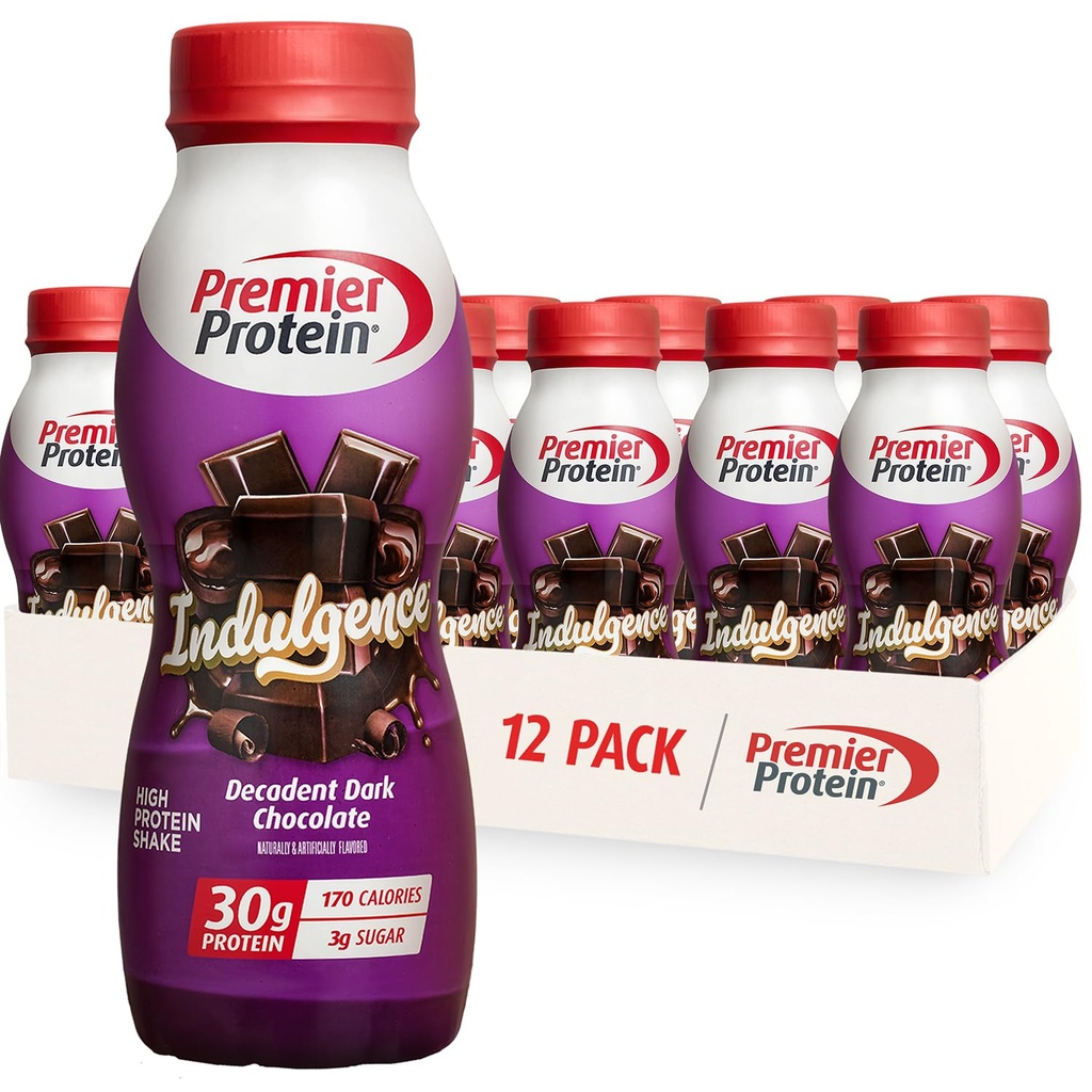 Premier Protein Indulgence Protein Shake, 30g Protein, 3g Sugar, Dekadent Dark Chocolate, 11.5 fl oz, Pack of 12