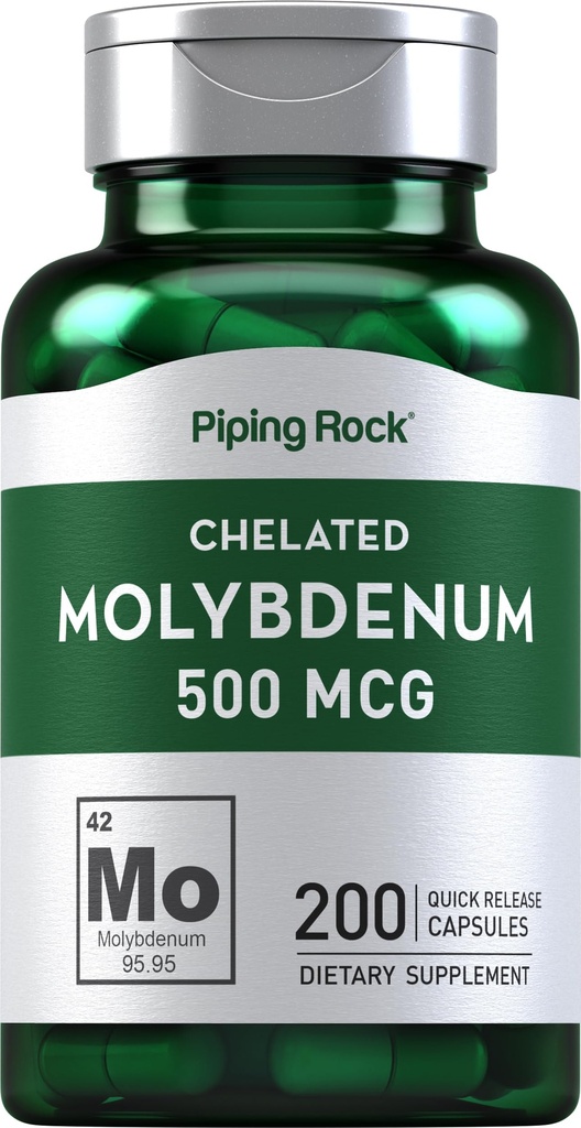 Piping Rock Molybdenum Dodatek 124; 500 mcg OF 124; 200 Kapsle 124; Chelated Molybdenum Amino Acid OF 124; Non- GMO, gluten zdarma