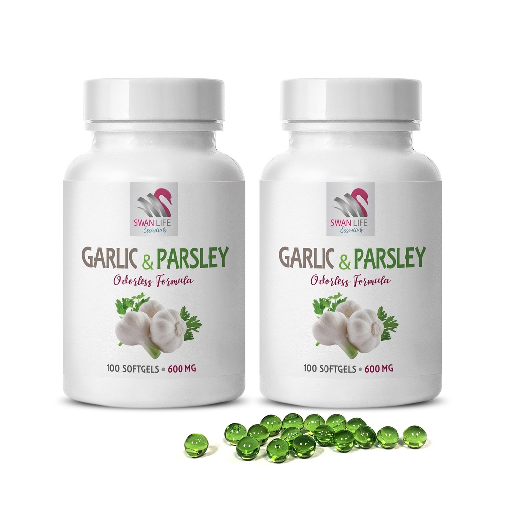 česnekové doplňky - GARLION AND PARSLEY ODORLESS FORMULA - zdravotní vitamíny pro ženy, česnek alicin, alicin, česnekové doplňky, česneková petržel, petrželová kapsle, bez zápachu česnek - 2B 200 Caps