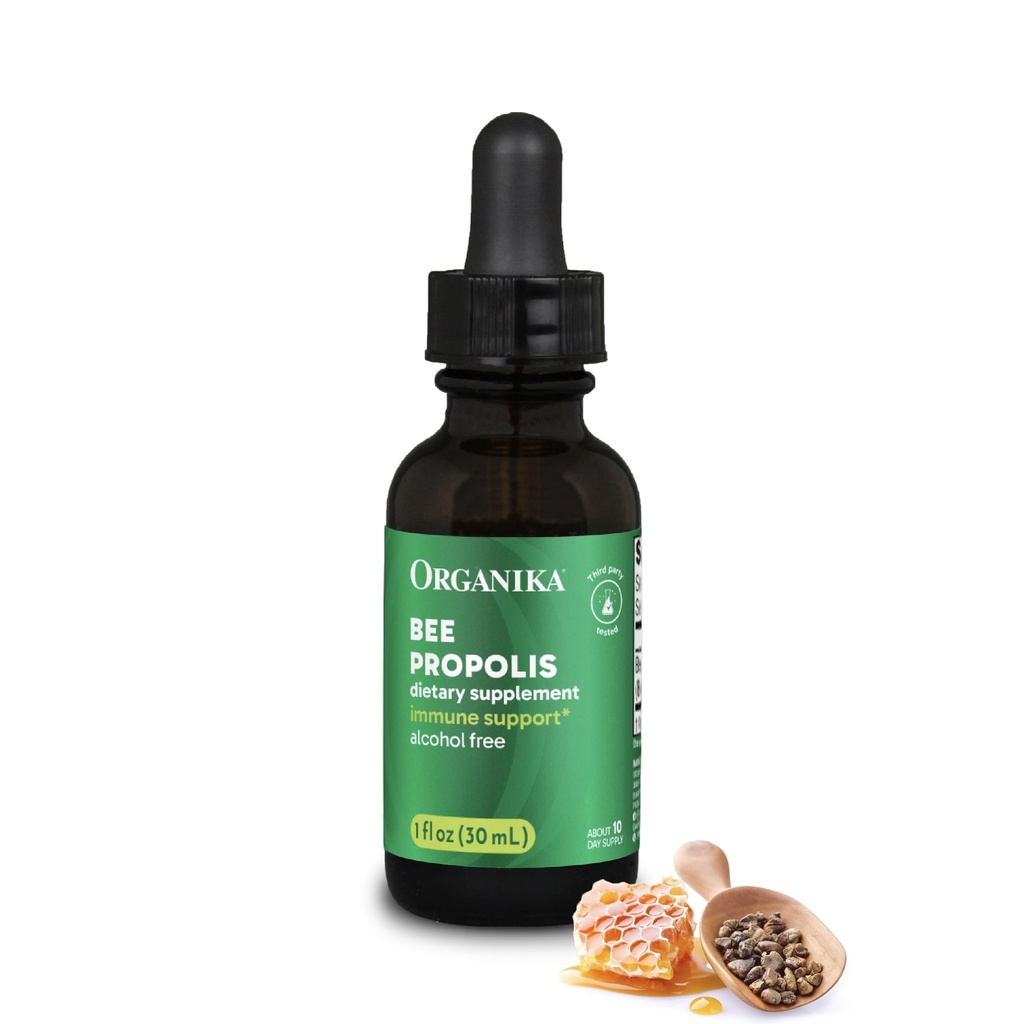 Organika Bee Propolis Tincture 1 oz: Vegan Propolis Extract - Hrdlo a dýchání - Bez gluten, GMO, a umělé Flavors - 10 dní Prop Kapky