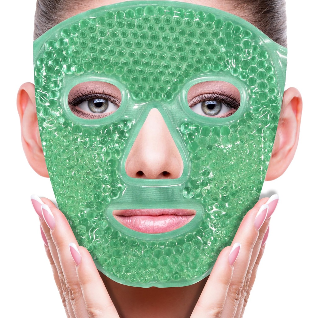 ZNÖCUETÖD Face Eye Mask Ice Pack for Reducing Pufness, Bags Under Eyes, Puffy Dark Circles, Migréna, Hot / Cold Pack with Soft Plush Backing (Green # 43)