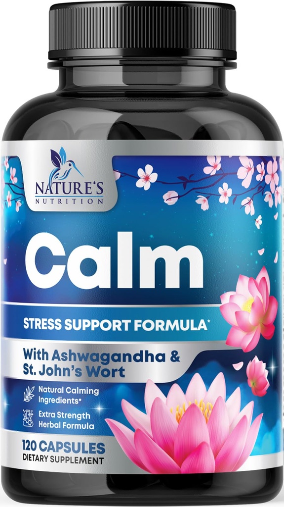 Přírodní klid, Unwind & Relax Support - Ashwagandha, GABA, Magnesium, L-Theanine & More - Přírodní soustředění, Energie a imunitní podpora - Nature 's Non- GMO, Vegan, Gluten Free, Lahve v USA - 120 Kapsle