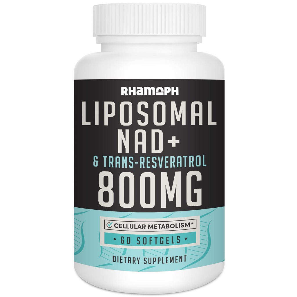Lipozomální NAD + 800 mg s Trans- Resveratrolem 300 mg, Max Absorpce, Skutečná NAD + Zvýšení doplněk pro zdravé stárnutí, celulární energie, opravy DNA, dlouhověkost - 60 Softgels