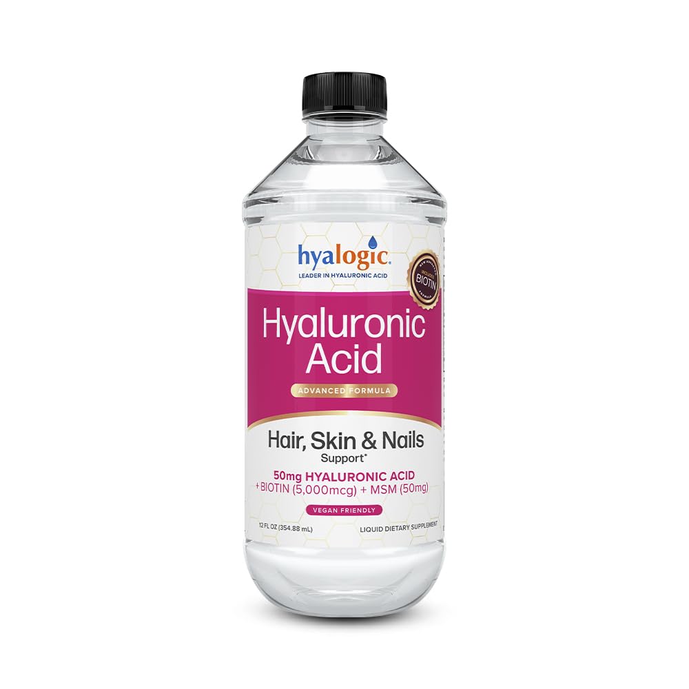 Hyalogická tekutá hyaluronová kyselina dodatek - Podpora zdraví vlasů, kůže a nehtů s 5000 mcg Biotin a 50mg MSM - Přírodní hydratace pro celé tělo - Vysoká molekulární váhová vzorec - 12 oz