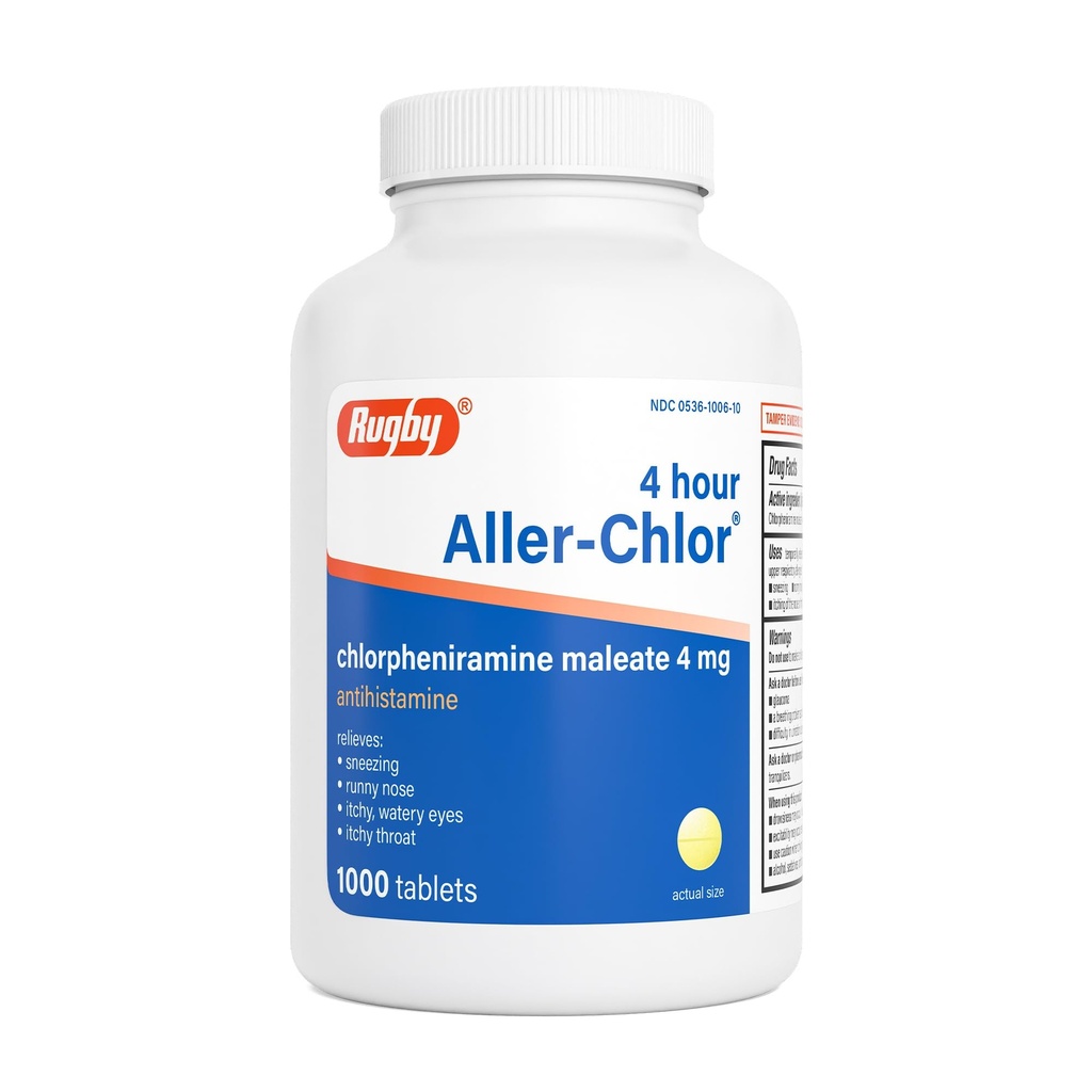 Rugby 4 hodiny Aller- chlor - Chlorfeniramin Maleate 4 mg - Antihistamin - 1000 tablet (1 balení)