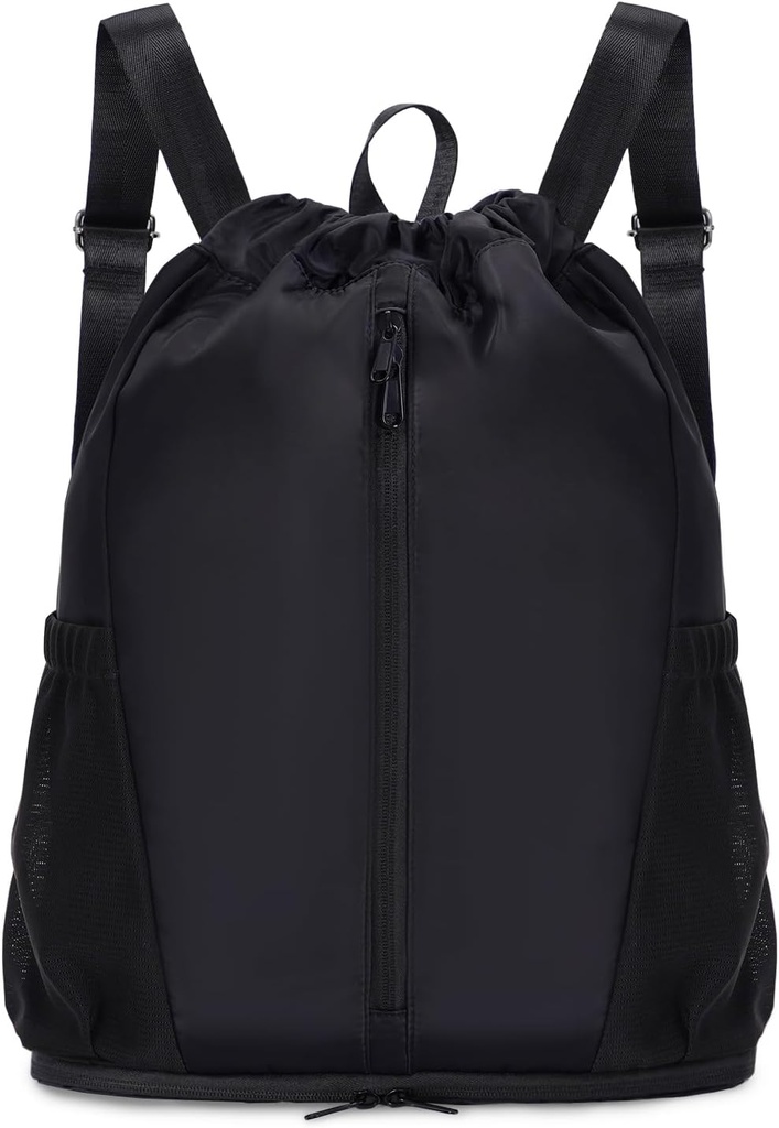 sportovní nový Drawstring Backpack Sportovní tělocvična Bag s obuví Compartment, String Backpack cinch pro ženy muže, vodotěsný Drawstring Taška pro cvičení Cestování, Lehké, Černá, Patent Čekající
