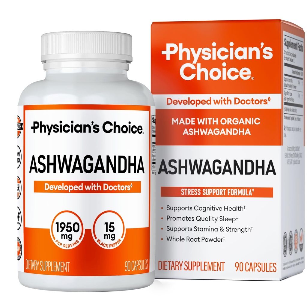 Lékařský dodatek CHOICE Ashwagandha - 1950mg biologicky dostupné organické Ashwagandha kořenový prášek - Black Pepper Extract, Podpora stresu, Mood Supplement, 90 Veggie Ashwagandha Kapsle