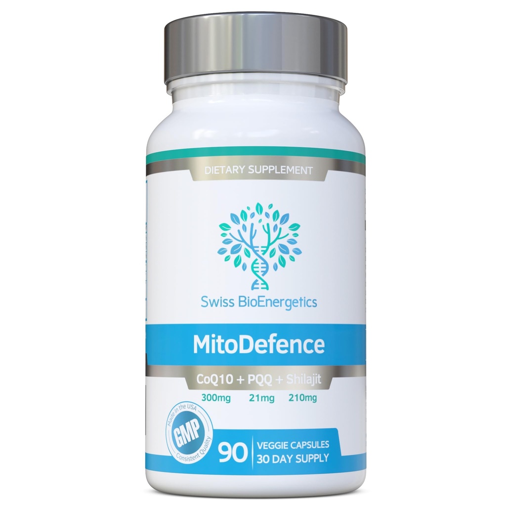 MitoDefence - 300mg CoQ10 s 21mg PQQ a 210mg Shilajit Denní dávka - All- in- ONE Mitochondrial Support with Enhanced Absorption - Vyrobeno a testováno v USA