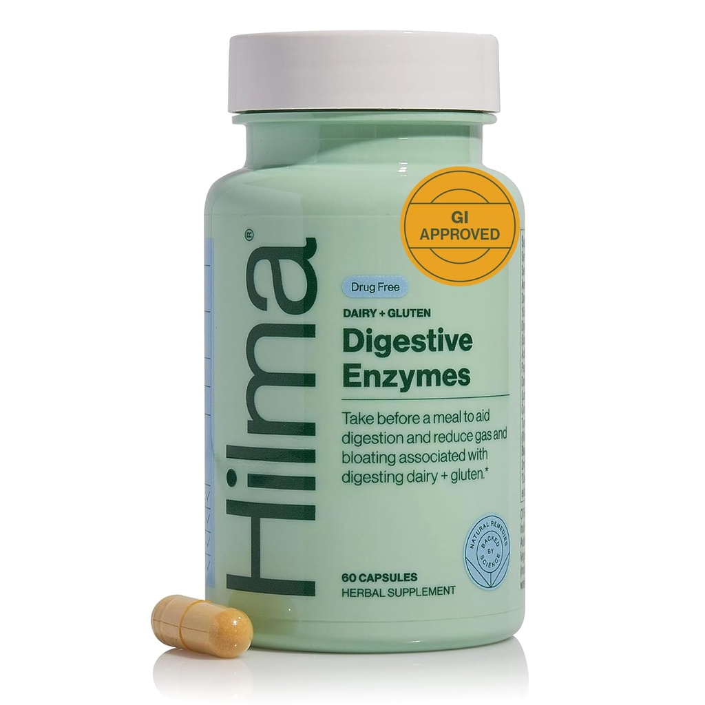 Hilma Digestivní Enzymy pro ženy, Bloating Relief s turmeric, Pampeliška kořenová a gluten Digestivní Enzymy, přírodní gluten a mléčné úlevy pilulky, 60 Vegan Kapsle