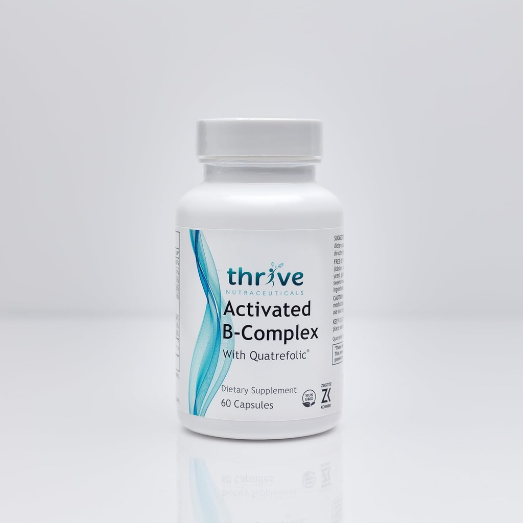 Trive Nutracteas Activated B- Complex s Quatrefolii - 60 Non-GMO kapsle - Kosher Dietní dodatek pro optimální zdraví - Bez kvasnic a gluten, Podporuje energii a kognitivní funkce