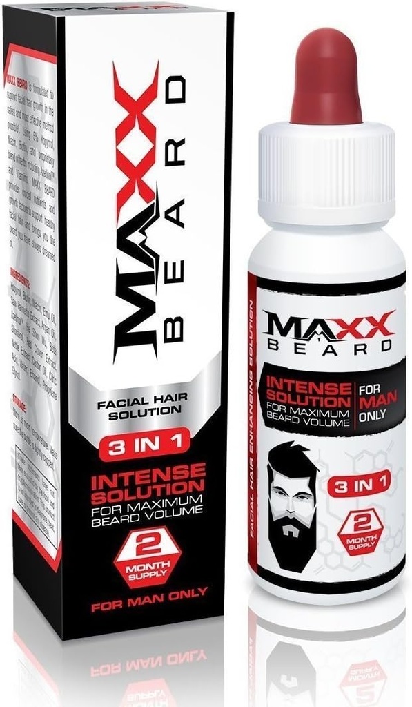 Maxx Beard - # 1 Beard Growth Solution, Natural Solution for Maximum Beard Volume-2 Month Supply