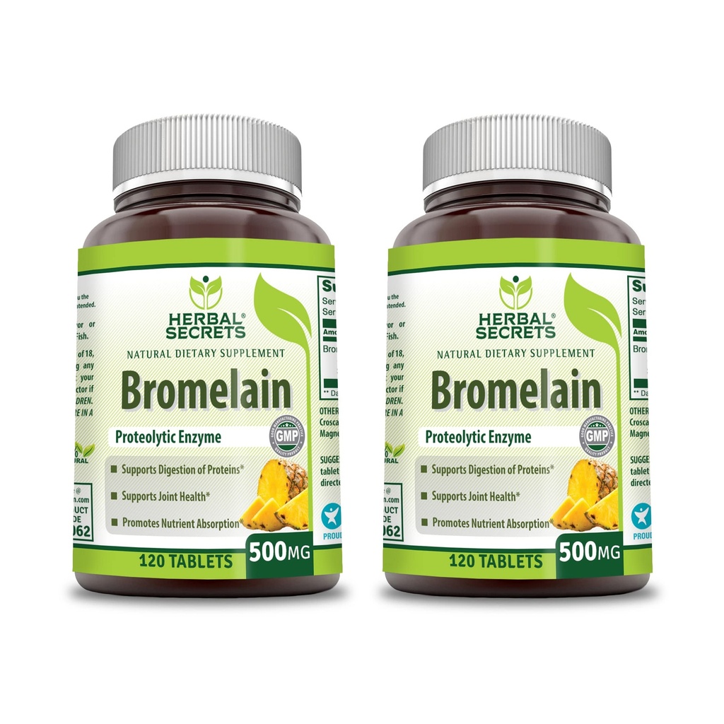 Bylinné tajemství Bromelain 500 Mg 120 Tablety dodatek 124; Balení 2 CUP124; Non- GMO CUP124; gluten zdarma 124; Vyrobeno v USA