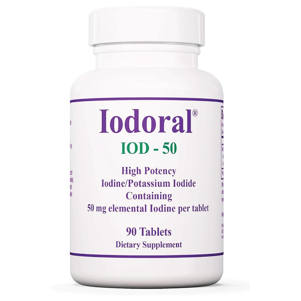 Optimox Iodoral 50 mg Supplementary - Iodidové tablety draselné, Podpora štítné žlázy, Denní vitamíny a minerály, Lugolovo jódové řešení - 90 Počet