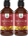 Islandské Wild Cod Játra olej kapalný - Rybí olej Kapky s Omega 3, EPA, DHA, Vitamin D & A - Tekuté Cod doplněk jater pro srdce, kloub, mozek a imunitní podpora - 240 ml (8 Ounce) 2 Pack