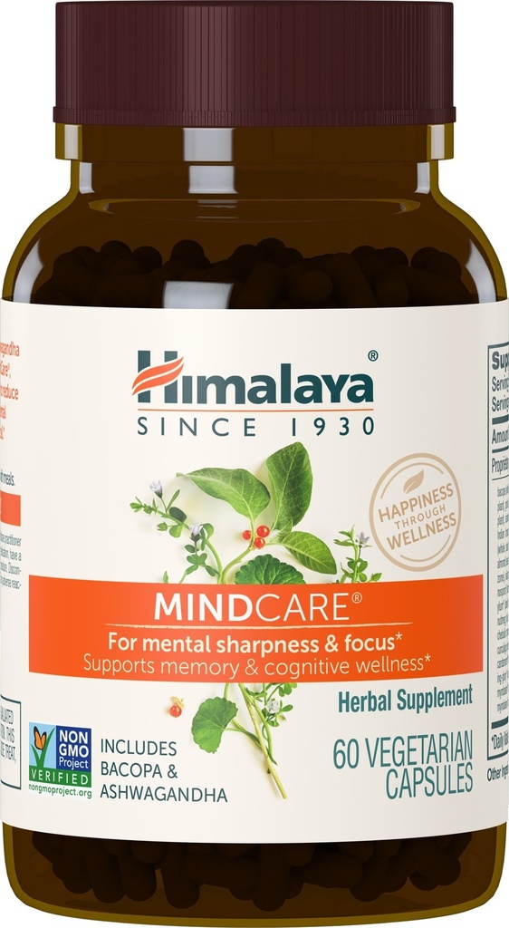 Himalaya MindCare - Nootropní bylinné doplňky pro podporu paměti a zaměření - Vegan, Non- GMO, Gluten Free, 1170 mg, 60 Kapsle