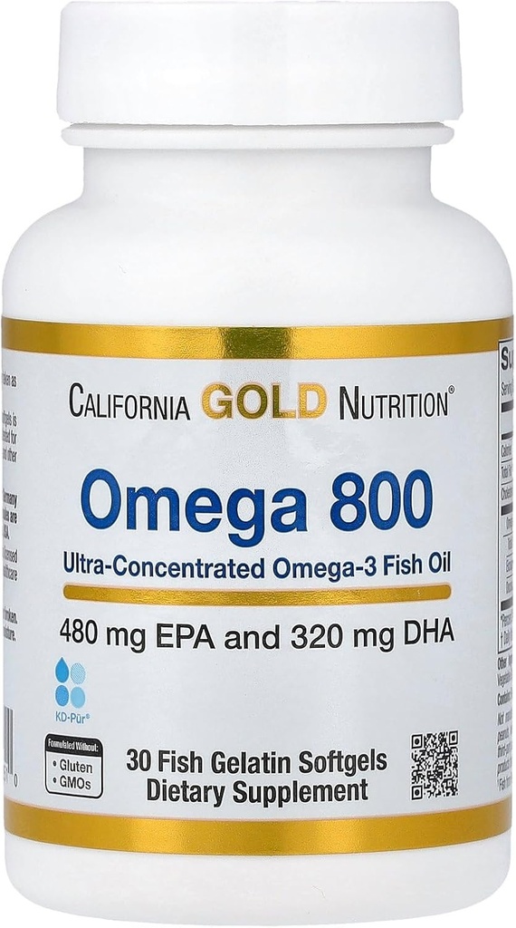 California Gold Nutrition Omega 800 Ultra- Concentrated Omega33 Fish Oil, kd-pur ® Triglyceride Form, 30 Fish Gelatin Softgels (1000 mg na Softgel)