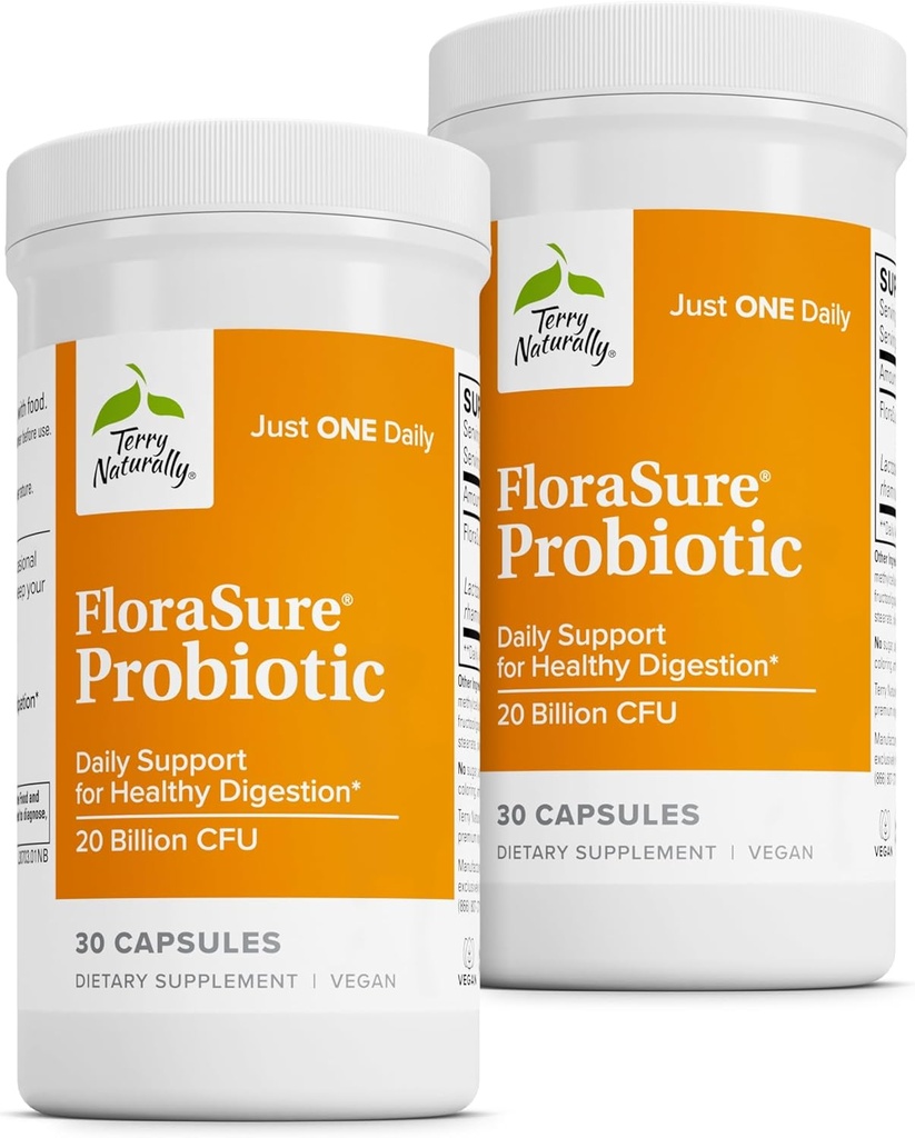 Terry Přirozeně Florasure Probiotic - doplněk stravy k pomoci proti příležitostnému plynného a podpůrného plynu - Gut Zdravotní podpora s Bifidobacterium Bifidum - 30 Kapsle (Balení po 2)